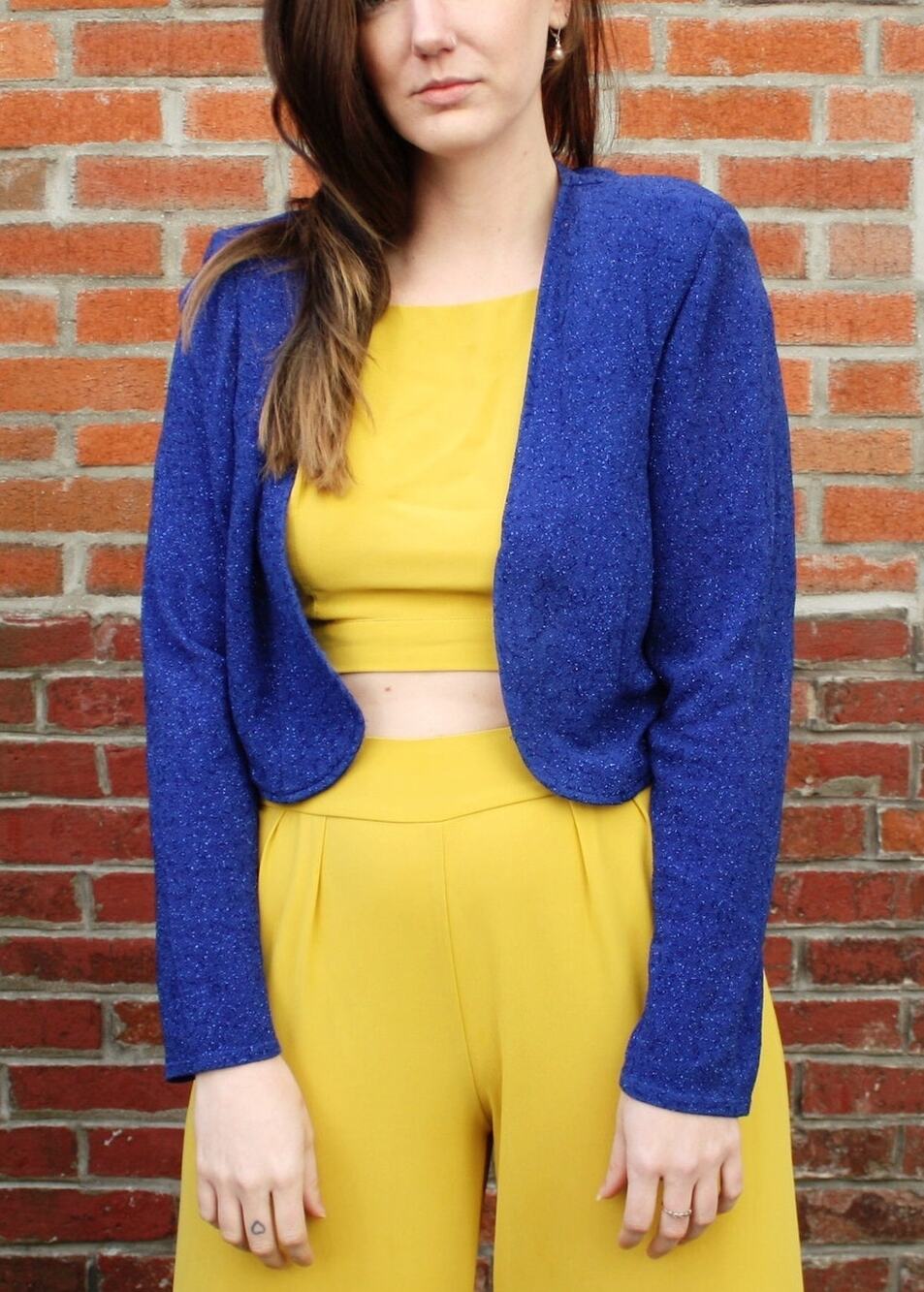 Vintage 80s Sapphire Blue Lurex Bolero | Metallic Cropped Jacket | M